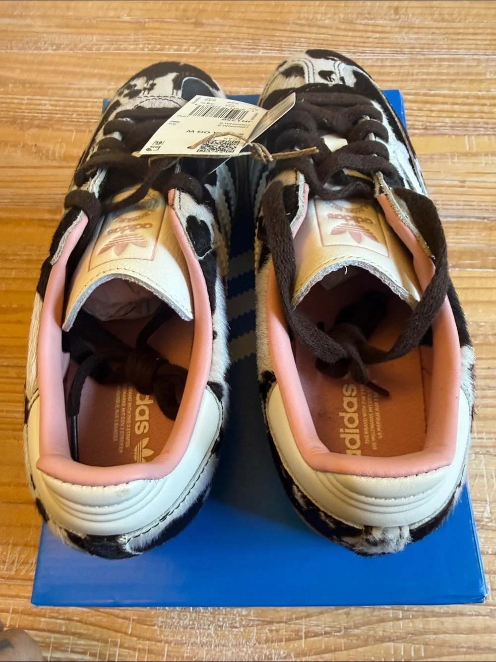adidas Samba Cow Print Black & White Sneakers with Pink Lining